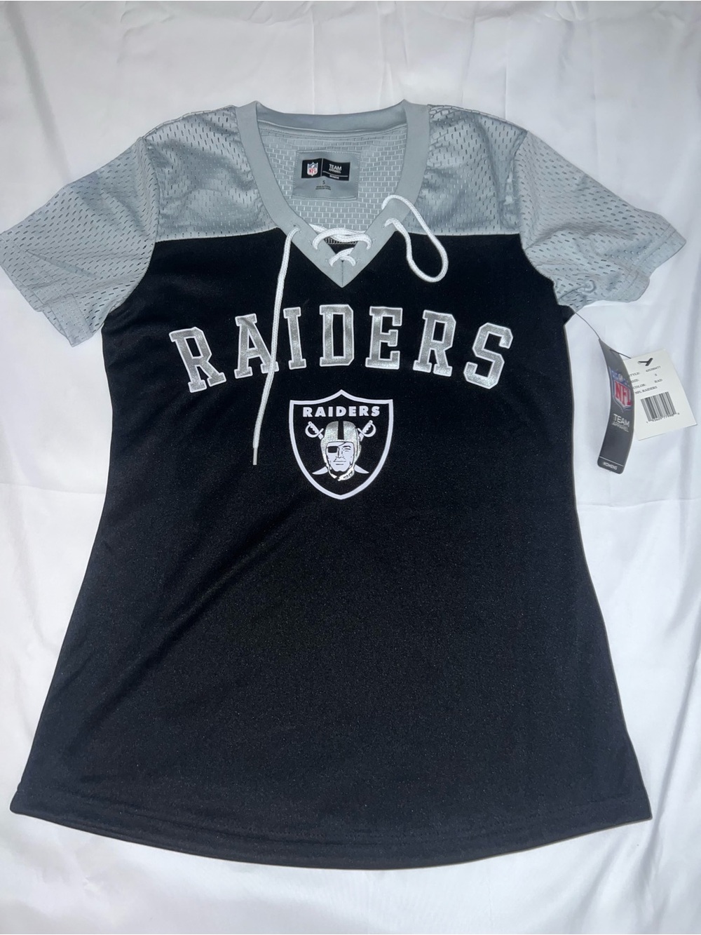 NFL Raiders Women's Lace-Up Jersey Tee - Black & Gray